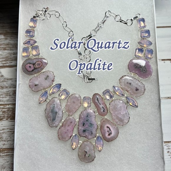 Solar Quartz & Opalite Necklace Handmade Crystal Gemstone 925 Silver Large New! - Picture 2 of 15